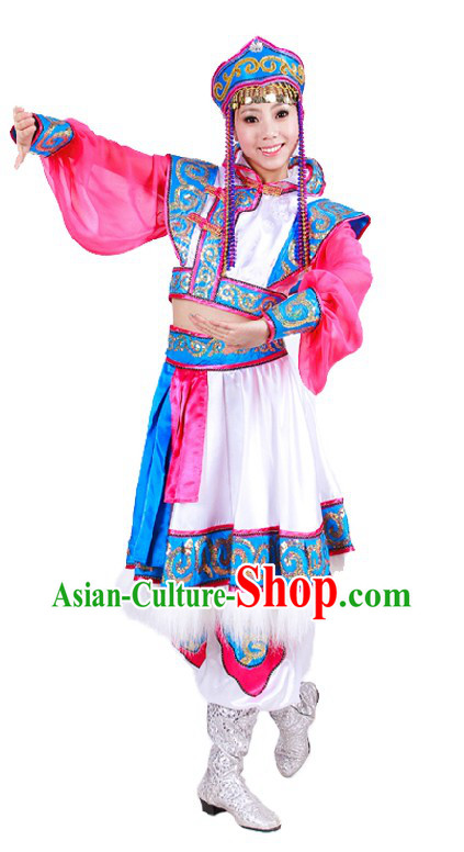 Traditional Chinese Mongolian Dance Costumes and Hat for Women