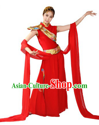 Chinese Classical Red Dance Costume and Head Piece for Women