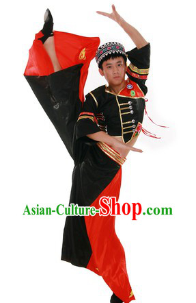 Chinese Traditional Yi Minority Dance Costume and Hat for Men