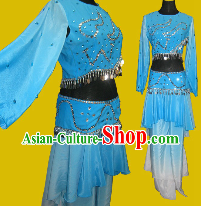 Classic Blue Folk Solo Dancing Costumes for Women