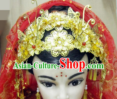 Traditional Chinese Wedding Headpiece and Veil for Brides