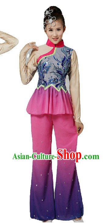 Chinese Classical Fan Dance Costumes and Headpiece