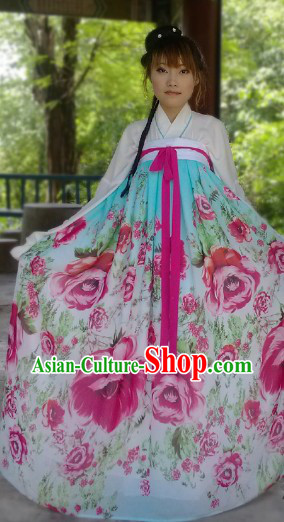 Ancient Chinese Tang Dynasty Summer Wear Flower Ruqun Outfit for Girls