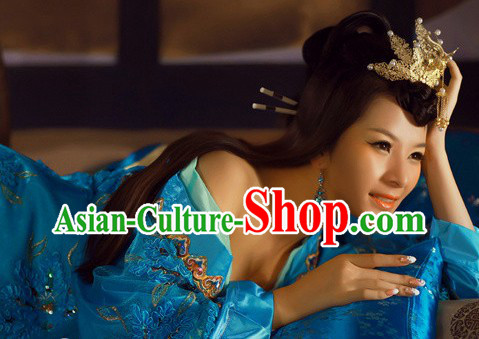 Blue Ancient Chinese Three Kingdoms Xiao Qiao Beauty Costumes for Women