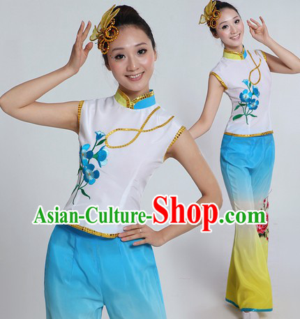 Traditional Chinese Dance Costume and Headpiece for Women