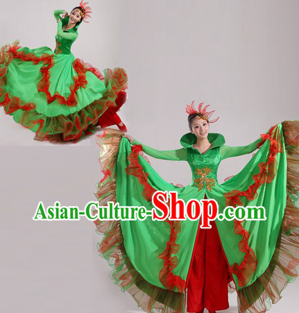 High Collar Traditional Chinese Stage Performance Dance Costume and Headwear for Women