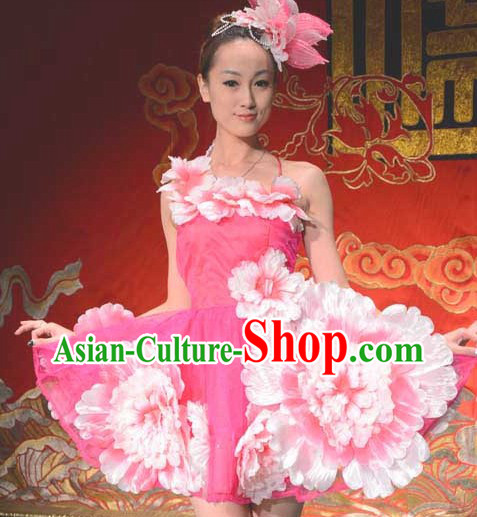Traditional Chinese Flower Dance Costume and Headwear for Women