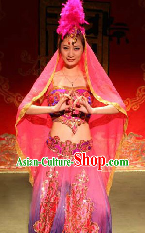 Chinese Stage Performance Xinjiang Dance Costumes and Headwear for Women