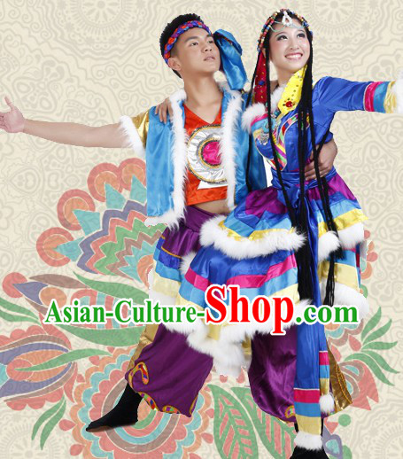 Traditional Tibetan Dress and Headwear Two Sets for Men and Women