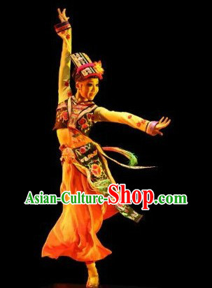 Traditional Chinese Ethnic Sole Dance Costumes and Headpieces for Women