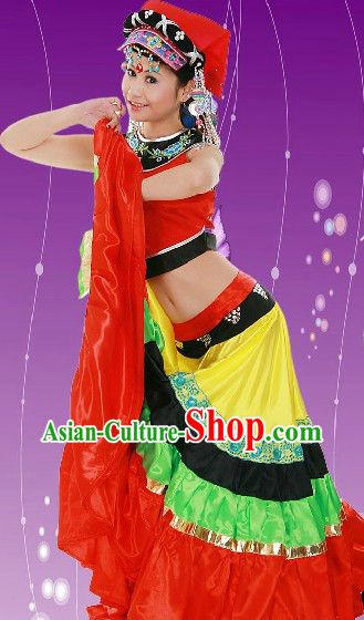 Chinese Festival Celebration Stage Performance Yi Female Clothes and Hat for Women