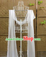 4 Meters Long Pure White Ancient Silk Cape to Go with Hanfu