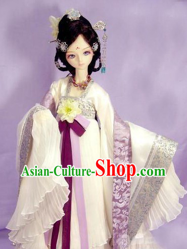 Ancient Chinese White Cosplay Costumes and Hair Accessories for Women