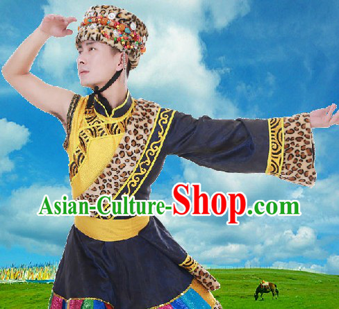 Ancient Chinese Tibetan Dance Costumes and Hat for Men