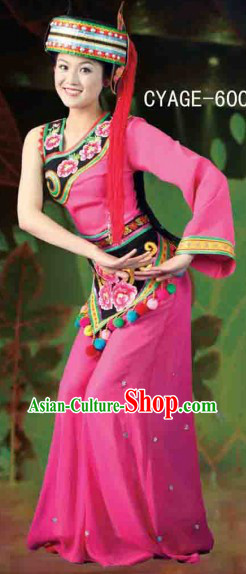 Traditional Chinese Ethnic Minority Dresses and Hat Complete Set for Women