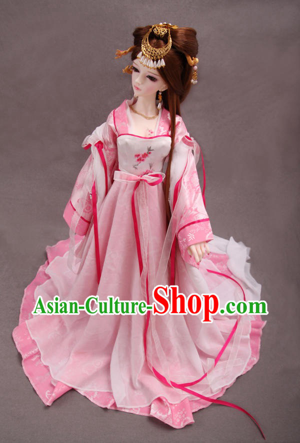 Ancient Chinese Pink Princess Costumes and Hair Accessories for Women