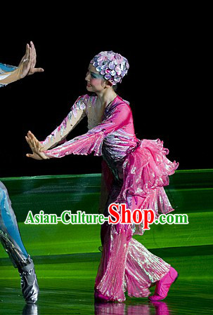 Traditional Chinese Modern Dance Costumes and Headpieces Complete Set for Women