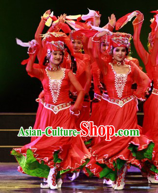 Stage Performance Ethnic Dance Costumes and Headwear for Women