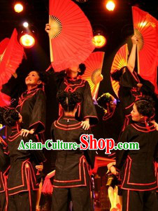 Stage Performance Black Fan Dance Costumes and Headwear Complete Set for Women