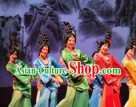 Stage Performance Classical Dancing Costume and Headwear Complete Set for Women