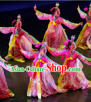 Traditional Koren Dance Costumes and Headpieces Complete Set for Women