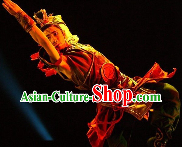 Traditional Chinese Drum Armor Dance Costume and Headwear Complete Set for Men