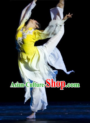 Traditional Chinese Magnolia Classic Dance Costume and Headwear Complete Set for Men