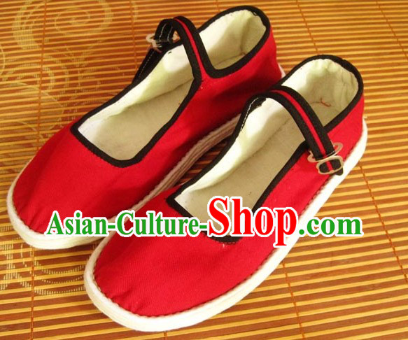 All Handmade Red Chinese Thick Sole Cotton Shoes