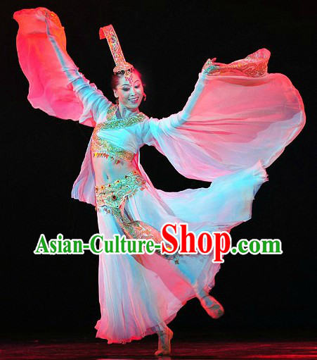 Chinese Classical Dance Costumes and Headwear Complete Set for Women