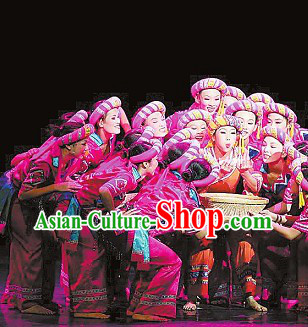 Chinese Ethnic Stage Performance Dancing Costumes and Hat for Womn