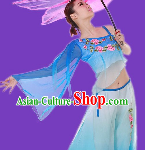 Blue Colour Transition Fan Dance Costumes for Women