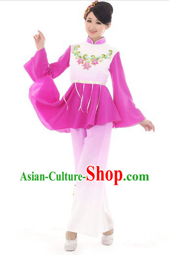Chinese Purple Fan Dance Costumes and Hair Accessories for Women