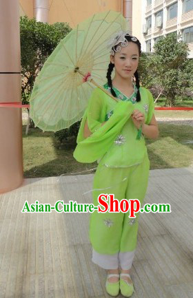 Folk Umbrella Dancing Costumes and Headpiece for Women