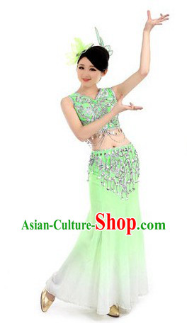 Folk Fan Dancing Costumes and Headpiece for Women