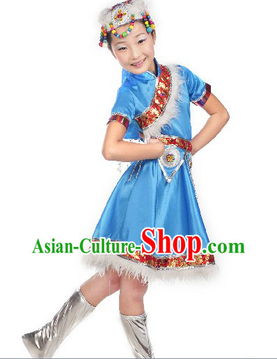 Traditional Chinese Mongolian Stage Performance Costumes for Kids