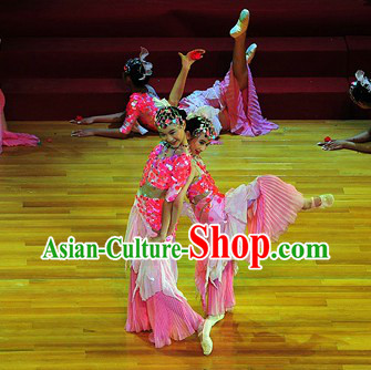 Modern Chinese Folk Dance Costumes and Headgear for Women