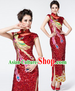 Custom-made Traditional Chinese Red Wedding Phoenix Cheongsam