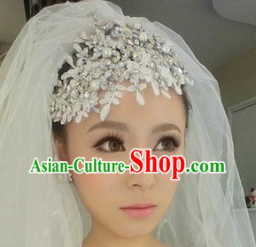Chinese Shinning White Lace Wedding Headgear