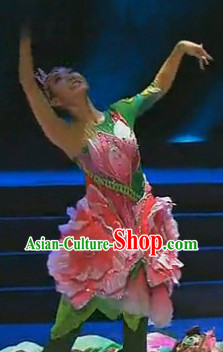 Flower Blossom Stage Performance Dance Costumes and Headwear for Women