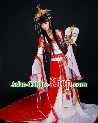 Ancient Asian Princess COS Costumes and Hair Accessories Complete Set