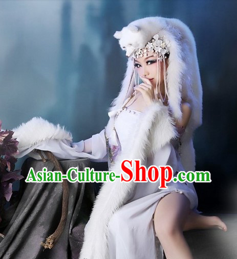 Ancient Chinese Fox Spirit Costumes and Headdress Complete Set