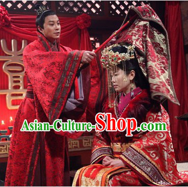 Phoenix and Peony Television Drama Bride and Bridegroom Costumes and Headwear Complete Set