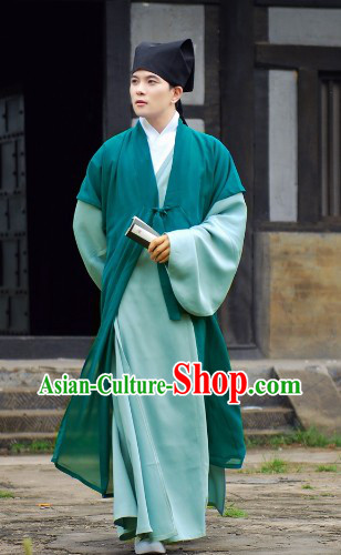 Traditional Ancient Chinese Authentic Hanfu Shenyi Clothing Banbi and Hat for Men