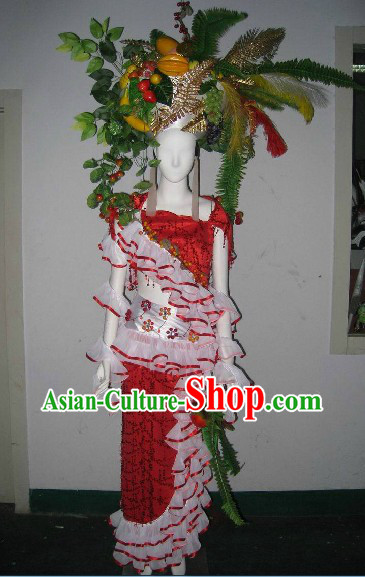 Forest Flower Grass Model Stage Performance Costumes and Headdress Complete Set