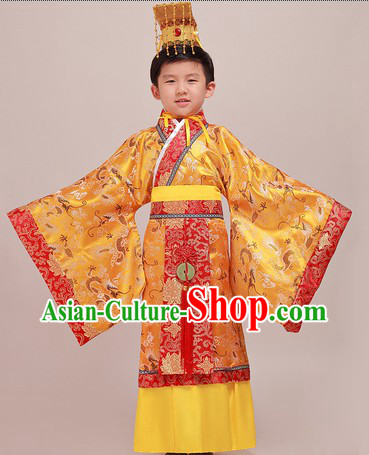 Ancient Chinese Emperor Costumes and Crown Complete Set for Children