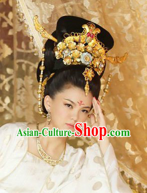 Traditional Ancient Chinese Tang Dynasty Tai Ping Princess Wig and Headdress Complete Set