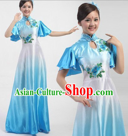 Traditional Chinese Stage Performance Fan Dancing Costumes Complete Set