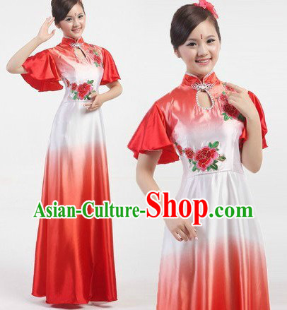 Traditional Chinese Stage Performance Fan Dancing Costume Complete Set