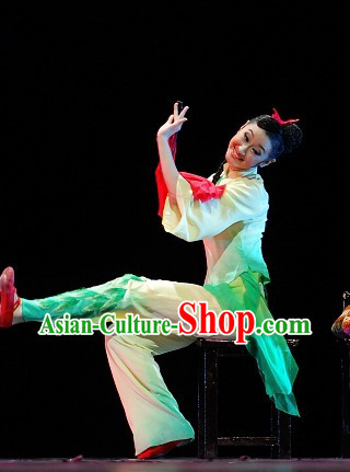 Stage Performance Silk Fan Dance Costumes Complete Set for Women
