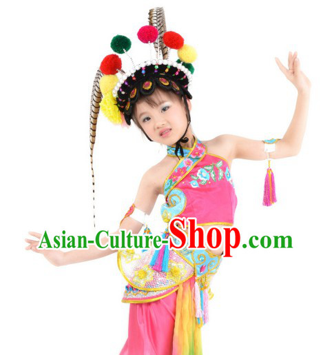 Ancient Chinese Beijing Opera Dances Costume and Headdress Complete Set for Children